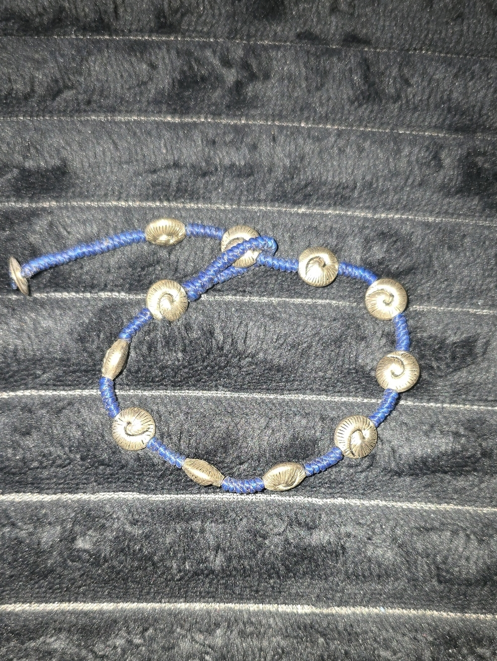Blue Cord Bracelet with Silver-Tone Shell Accents